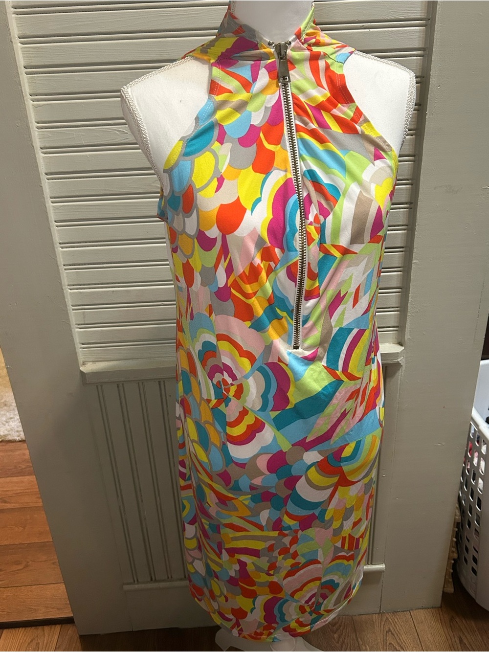 Philosophy Women's Geometric Sheath Dress High Neck Zip Multicolor XL
